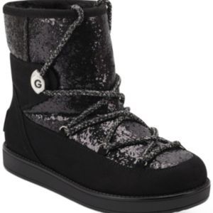 GBG GUESS Womens Black Logo Sparkle Lace up Detail Insulated Boots Size 10M